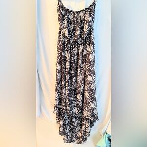 Floral Black and White Strapless Dress